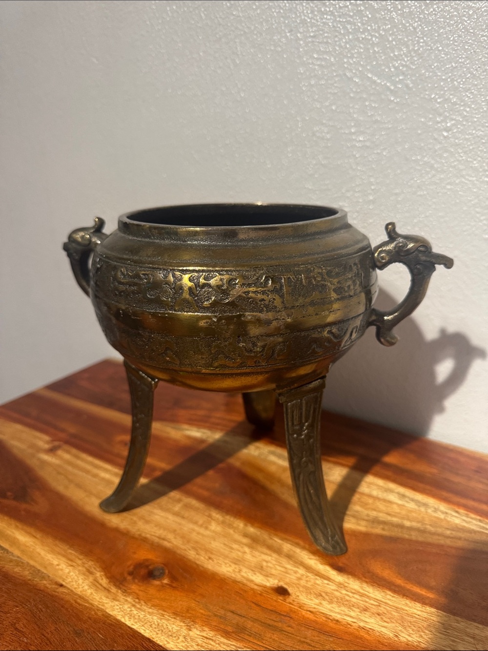 Heavy 6lb Vintage Japanese Cast Brass/Bronze Dragon Tripod Censer - Marked Japan